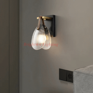 shell glass with leather wall light