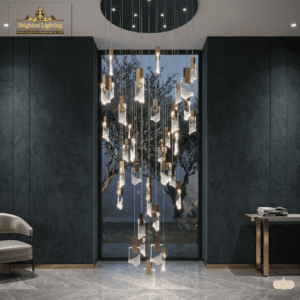 wms cascading rose gold & textured glass multi light pendant