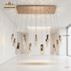 wms modern copper tone & crystal led chandelier