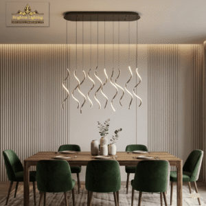 wms wavy led chandelier, linear ripple chandelier, spiral multi pendant light.