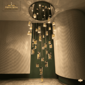 wms light cascading crystal cluster pendant chandelier light modern led, adjustable height, chrome finish