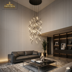 wms elevate your living room: modern wave chandelier | high ceiling