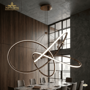 large metallic copper & concrete modern hoop chandelier luxury design