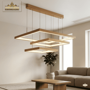 wms modern 3 tier rectangular led pendant light natural wood finish