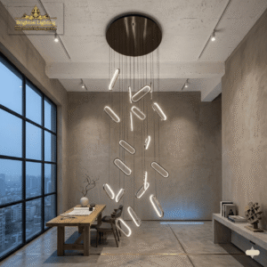 wms modern cascading led chandelier | oval hoop pendant light (dark metal)