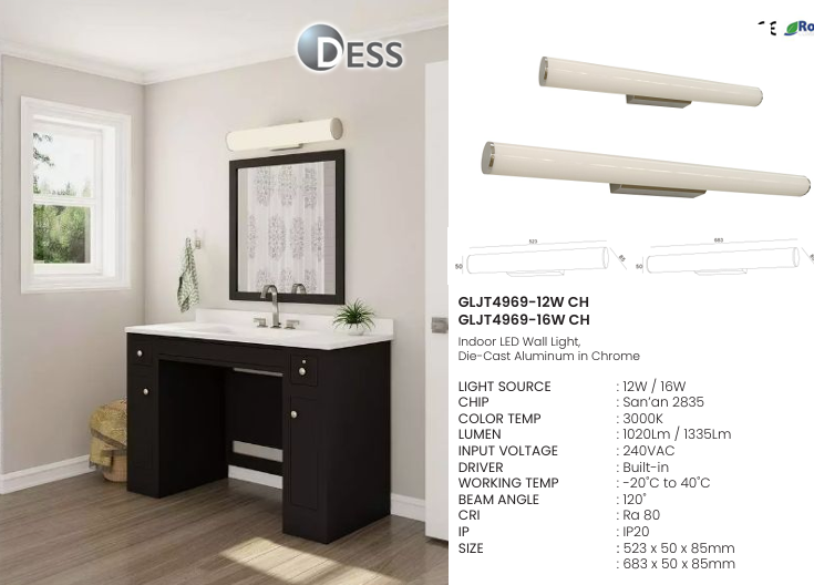 modern cylindrical led wall light vanity light | chrome & frosted glass bar modern cylindrical led wall light vanity light | chrome & frosted glass bar