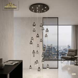 wms modern raindrop glass pendant chandelier multi light cascade ceiling fixture