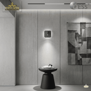 dess minimalist square led wall sconce with directional spotlight | modern backlit architectural accent light wall light