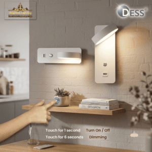 dess smart led wall reading light with usb charger & touch dimming