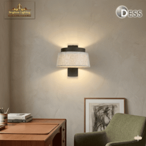 modern fabric shade wall sconce black & linen dual lit accent lamp | dess lighting