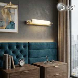 modern brass led vanity light – cylinder frosted glass wall sconce light for bedroom, bathroom & study