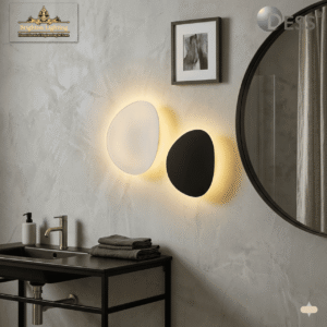 dess eclipse modern organic asymmetric led wall sconce set – minimalist black & white pebble ambient light