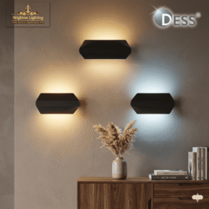 dess® modern hexagonal led wall sconce set | minimalist geometric backlit wall light trio for bedroom & living room