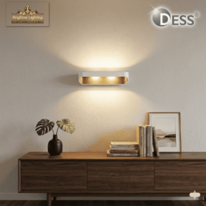 dess up and down led wall light | efficient dual sconce with gold accent