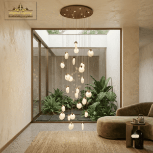 wms aurora cascade modern multi light pendant chandelier alabaster & brass escalating raindrop ceiling fixture for high ceilings and stairwells